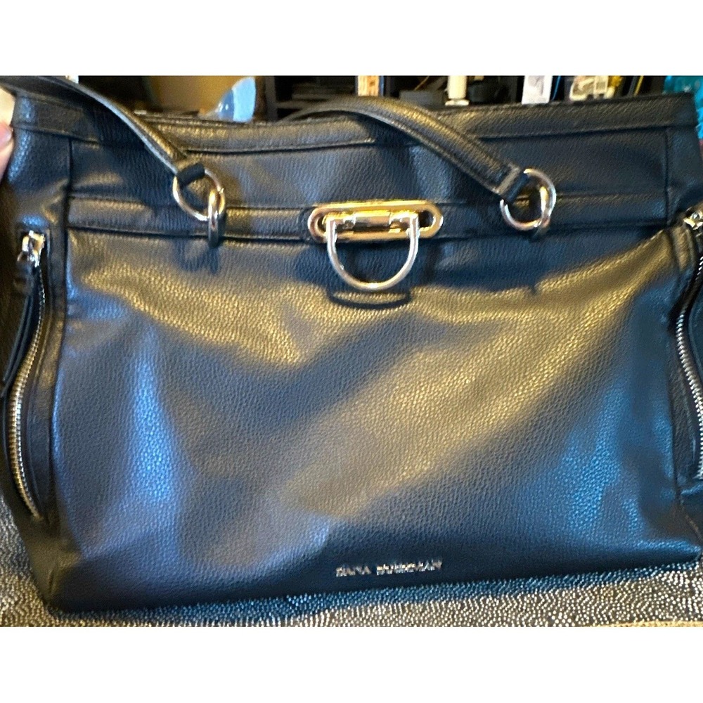 Dana Buchman Black Pebbled Satchel Double Handles Mobwife 2nd A pockets D Ring
